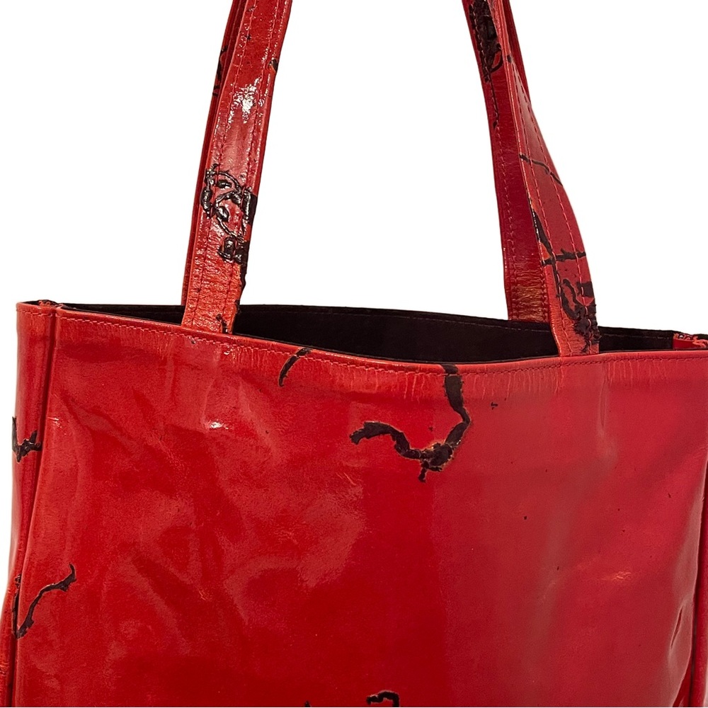 LONGCHAMP Bag Purse Red Patent Leather Black Splatters 1990's EUC AUthentice - Picture 6 of 10